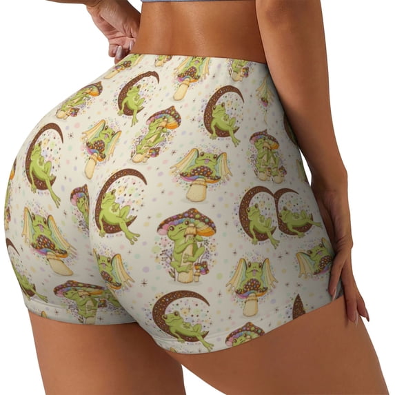 Lsque Frogs Pattern High Waisted Biker Shorts for Women-Tummy Control Fitness Athletic Workout Running Yoga Gym Shorts,Moisture-Wicking-X-Large