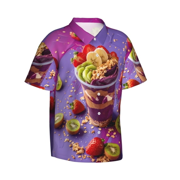 Lsque Fruit Parfait Colorful pattern Hawaiian Shirt for Men, Unisex Summer Beach Casual Short Sleeve Button Down Shirts-3X-Large