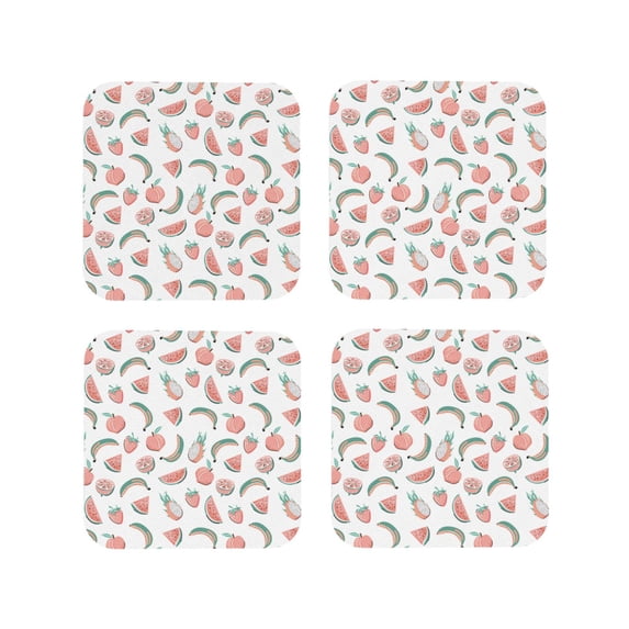 Lsque Fruit Pattern 4" Drink Coasters Set of 4, PVC Leather Absorbent Coasters, Table Coaster Set Decorative Coffee Cup Coasters Housewarming Gift -Square