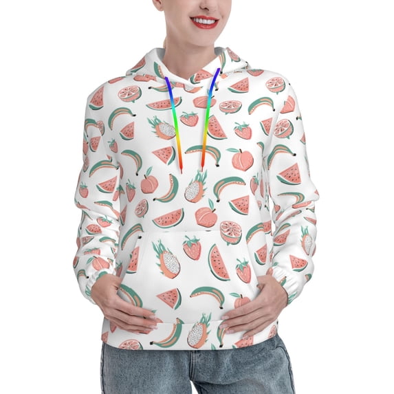 Lsque Fruit Pattern Casual Women's Hoodie,Hooded Sweatshirt with Kangaroo Pocket,Pullover Hoodie with Eye-catching Drawstrings-Large