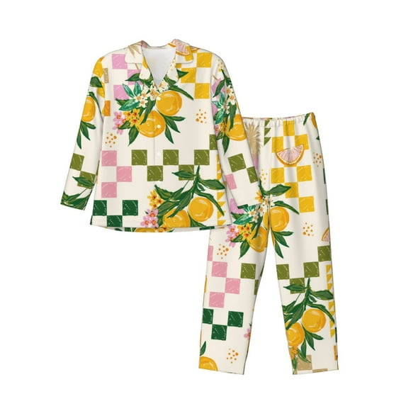 Lsque Fruit Pattern Long Sleeve Pajama Set for Men - Soft 2-Piece Sleepwear and Loungewear Set with Pockets, Comfy Nightwear-XX-Large
