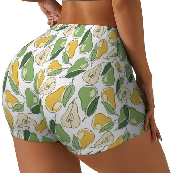 Lsque Fruit Pears Pattern High Waisted Biker Shorts for Women-Tummy Control Fitness Athletic Workout Running Yoga Gym Shorts,Moisture-Wicking-XX-Large