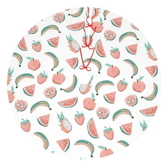 Lsque Fruit Print Christmas Tree Skirt, Tree Skirt with Ties or Velcro, Perfect for Holiday Decorations, Halloween, and New Year-36"