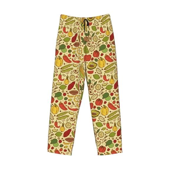 Lsque Fruits And Vegetables Print Men's Pajama Pants, Lounge Pant - Comfortable Home Wear,Elastic Waistband, Stylish Design-Medium
