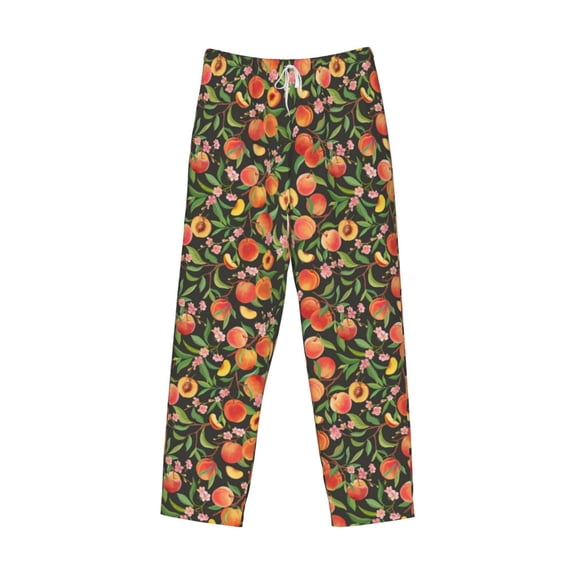 Lsque Fruits Peach Print Men's Pajama Pants, Lounge Pant - Comfortable Home Wear,Elastic Waistband, Stylish Design-Large