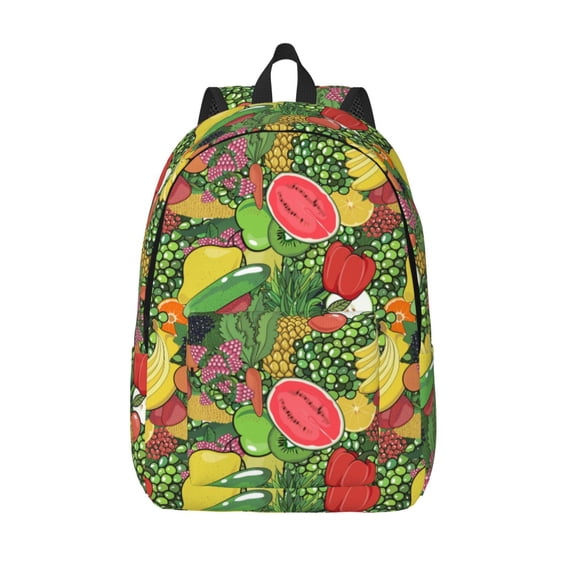 Lsque Fruits Vegetables And Berries Pattern Canvas Daypack, Durable Backpack, High-quality Versatile Backpack,Vintage Compact Backpack-Medium
