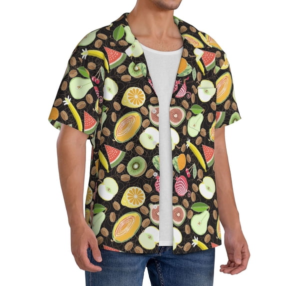 Lsque Fruits print Men's Cuban Collar Short Sleeve Shirt Summer Beachwear Casual Button Down Fashionable Vacation Leisure Shirt-4X-Large