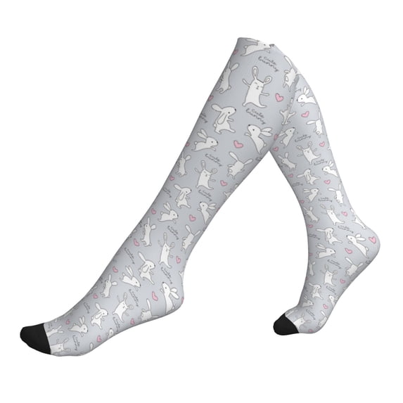 Lsque Fun Rabbit Pattern Sport Compression Socks for Men & Women 15-20 mmHg Knee High Nurse Pregnant Running Medical and Travel Athletic