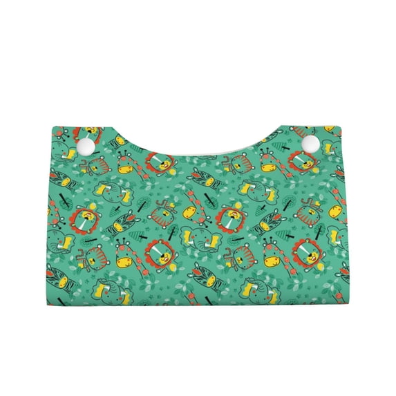 Lsque Funny Animals in Jungle Printed Long Tissue Box Cover Holder, Facial Paper Organizer Dispenser,Triangle with Bottom Belt, PVC Leather Decorative Organizer