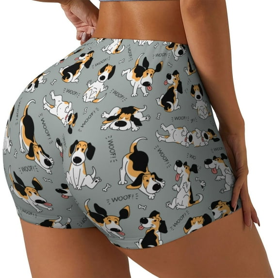 Lsque Funny Beagle Active Dog Pattern High Waisted Biker Shorts for Women-Tummy Control Fitness Athletic Workout Running Yoga Gym Shorts,Moisture-Wicking-XX-Large
