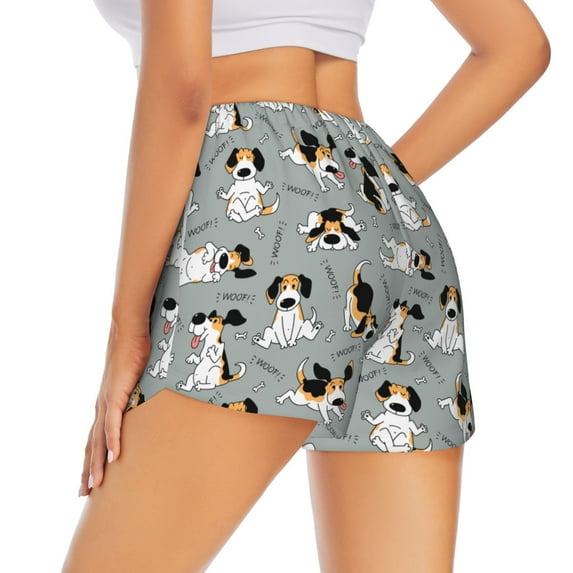 Lsque Funny Beagle Active Dog Printed Women's Running Shorts with Liner Pockets,Elastic Quick Dry Workout Athletic Gym Yoga Shorts,Womens High Waist Shorts-Medium
