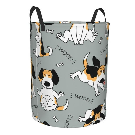 Lsque Funny Beagle Active Dog pattern Laundry Hamper Basket, Tall Woven Rope Hamper Basket for Clothes, Lightweight Storage Basket, Collapsible Waterproof-Small