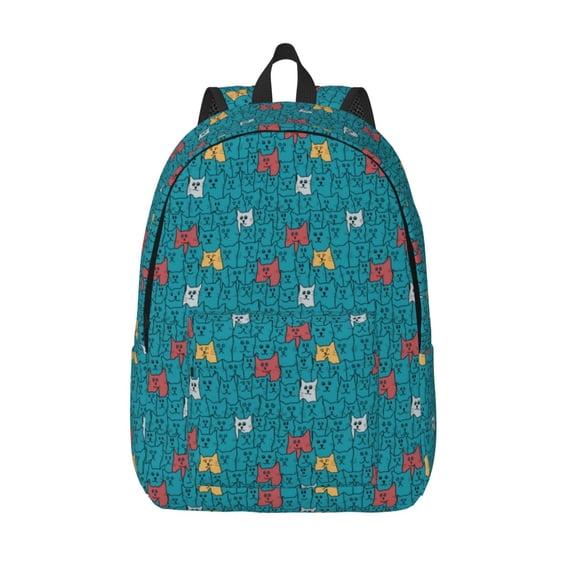 Lsque Funny Cat Blue Pattern Canvas Daypack, Durable Backpack, High-quality Versatile Backpack,Vintage Compact Backpack-Small
