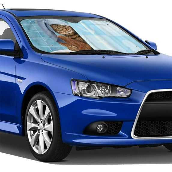 Lsque Funny Cat Taking a Bath Car Windshield Sun Shade | Accordion Folding Style Auto Shade for Car Truck SUV Van | Blocks UV Rays Sun Visor Protector | Medium