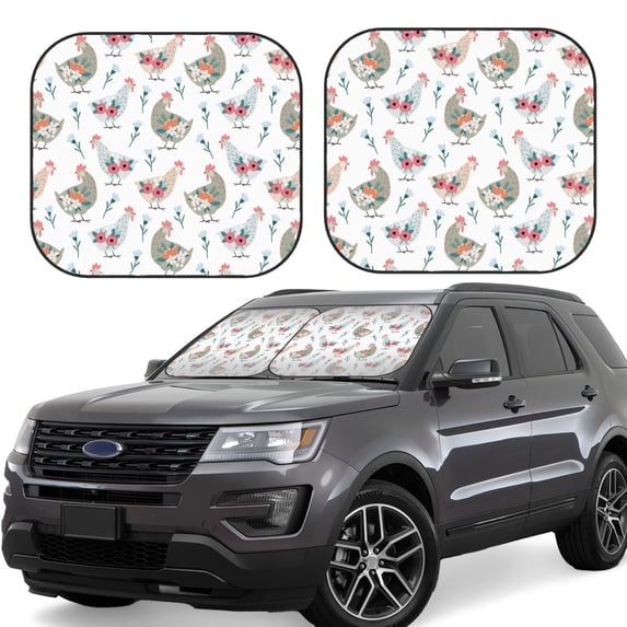Lsque Funny Chicken 2 PCS Windshield Sun Shade | CarFoldable Window Covers | Car Accessories Reflect UV for Universal Cars SUV Truck | Large