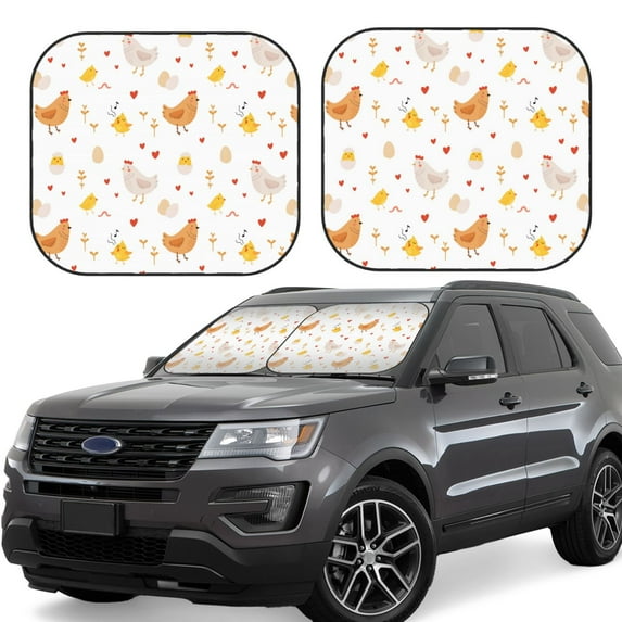 Lsque Funny Chicken 2 PCS Windshield Sun Shade | CarFoldable Window Covers | Car Accessories Reflect UV for Universal Cars SUV Truck | Large