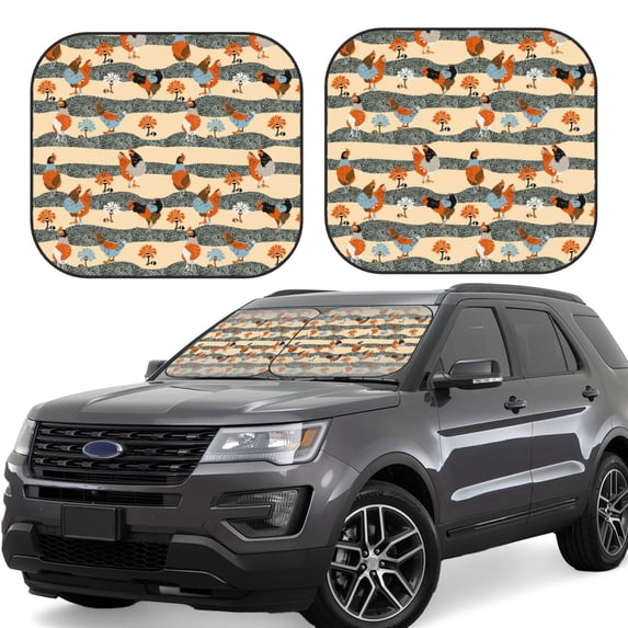 Lsque Funny Chicken 2 PCS Windshield Sun Shade | CarFoldable Window Covers | Car Accessories Reflect UV for Universal Cars SUV Truck | Large