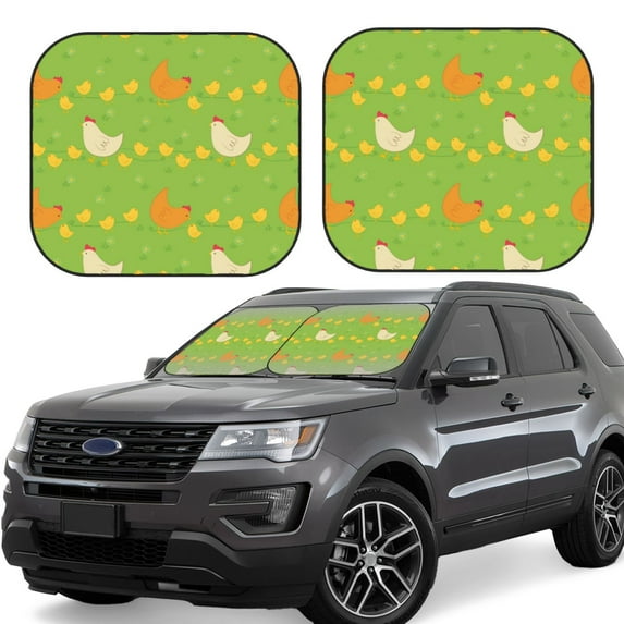 Lsque Funny Chicken 2 PCS Windshield Sun Shade | CarFoldable Window Covers | Car Accessories Reflect UV for Universal Cars SUV Truck | Medium