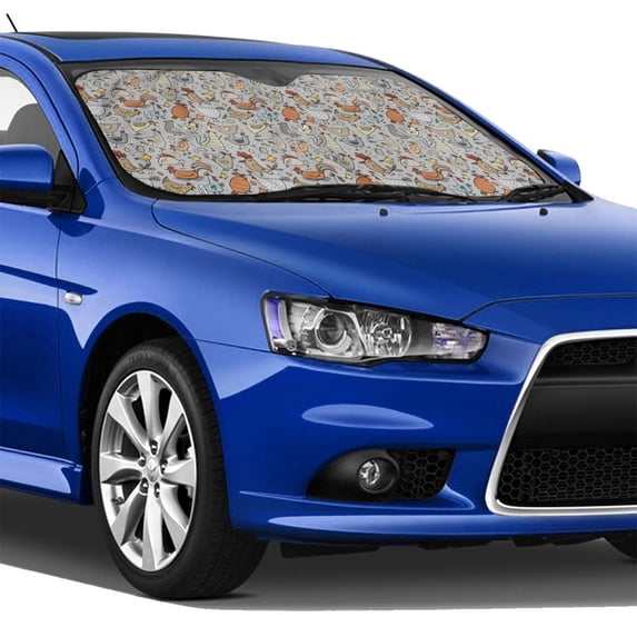 Lsque Funny Chicken Car Windshield Sun Shade | Accordion Folding Style Auto Shade for Car Truck SUV Van | Blocks UV Rays Sun Visor Protector | Medium