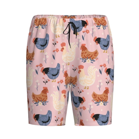 Lsque Funny Chicken Mens Sleep Pajama Shorts,Short Pajama Pants, Cotton Ultra-Soft Knit-Small
