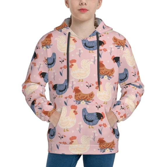 Lsque Funny Chicken Patten Youth Hoodie Sweatshirt Pullover with Kangaroo Pocket Boys and Girls Hoodie Warm Hoodie for Kids-Medium