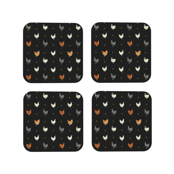 Lsque Funny Chicken Pattern 4" Drink Coasters Set of 4, PVC Leather Absorbent Coasters, Table Coaster Set Decorative Coffee Cup Coasters Housewarming Gift -Square