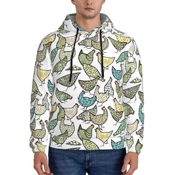 Lsque Funny Chicken Pattern Casual Men's Hoodie,Hooded Sweatshirt with Kangaroo Pocket,Pullover Hoodie-3X-Large