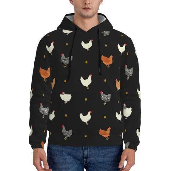 Lsque Funny Chicken Pattern Casual Men's Hoodie,Hooded Sweatshirt with Kangaroo Pocket,Pullover Hoodie-Large