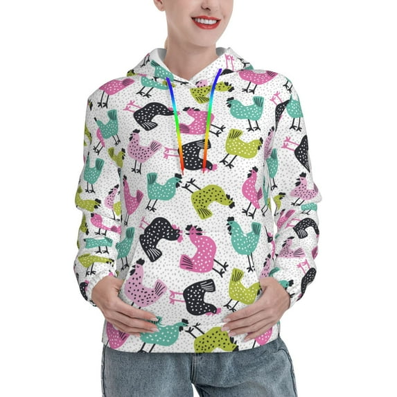 Lsque Funny Chicken Pattern Casual Women's Hoodie,Hooded Sweatshirt with Kangaroo Pocket,Pullover Hoodie with Eye-catching Drawstrings-Small