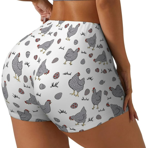 Lsque Funny Chicken Pattern High Waisted Biker Shorts for Women-Tummy Control Fitness Athletic Workout Running Yoga Gym Shorts,Moisture-Wicking-Medium