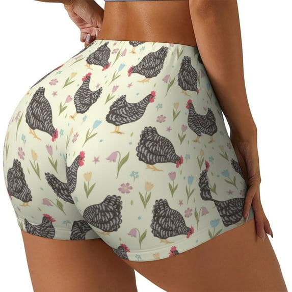 Lsque Funny Chicken Pattern High Waisted Biker Shorts for Women-Tummy Control Fitness Athletic Workout Running Yoga Gym Shorts,Moisture-Wicking-X-Large
