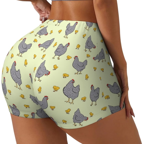Lsque Funny Chicken Pattern High Waisted Biker Shorts for Women-Tummy Control Fitness Athletic Workout Running Yoga Gym Shorts,Moisture-Wicking-X-Large