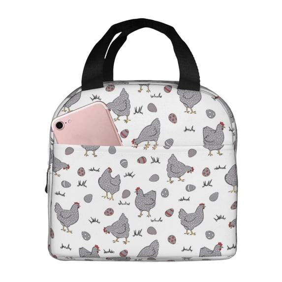 Lsque Funny Chicken Pattern Lunch Bag Women/Men Insulated Lunch Box,Small Leakproof Cooler Food Lunch Containers Reusable High Capacity Lunch Tote Bags