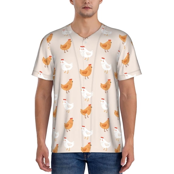 Lsque Funny Chicken Pattern Mens Polo Golf Shirts Funny Graphics Shorts Sleeve Button Shirts Baseball T-shirt-4X-Large
