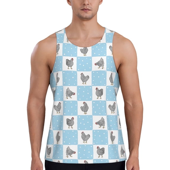 Lsque Funny Chicken Pattern Mens Tank Tops Muscle Athletic Quick Dry Sleeveless Workout Fitness T Shirts Beach Tank Top, Loose-fit Sleeveless Shirt for Men-3X-Large