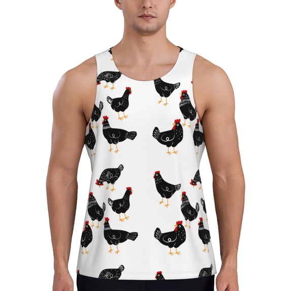 Lsque Funny Chicken Pattern Mens Tank Tops Muscle Athletic Quick Dry Sleeveless Workout Fitness T Shirts Beach Tank Top, Loose-fit Sleeveless Shirt for Men-Large