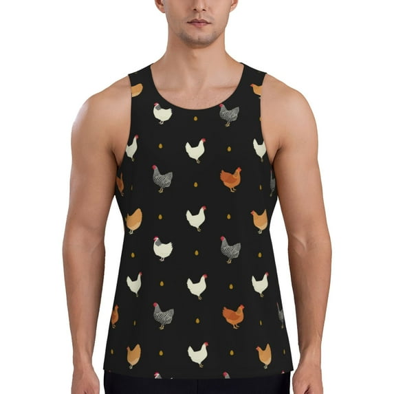 Lsque Funny Chicken Pattern Mens Tank Tops Muscle Athletic Quick Dry Sleeveless Workout Fitness T Shirts Beach Tank Top, Loose-fit Sleeveless Shirt for Men-Large