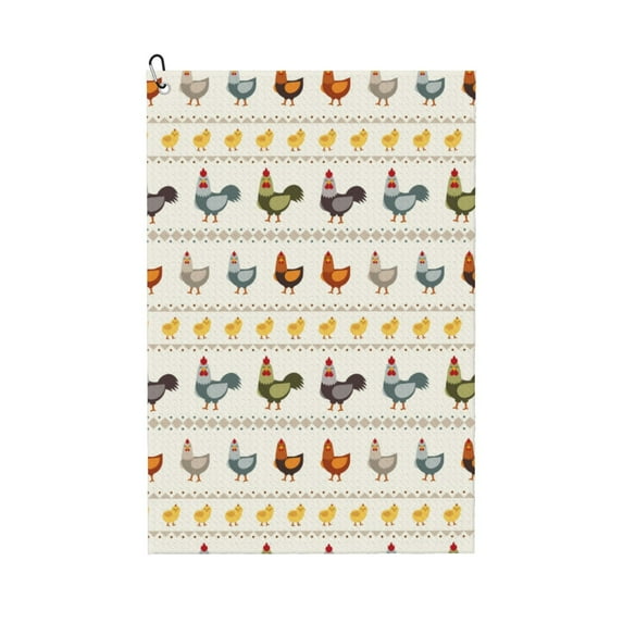 Lsque Funny Chicken Premium Golf Towel - Ultra Absorbent and Quick Drying Microfiber Towel with Carabiner - Gift for Men -24" X 16"