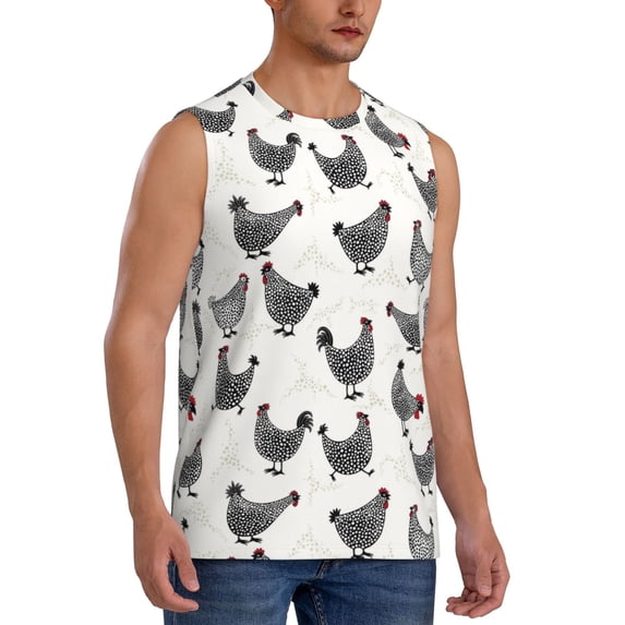 Lsque Funny Chicken Print Men's Cotton Blend Sleeveless Muscle Shirts (S-3XL)- Moisture Wicking, Odor Protection, UPF 30+,Large