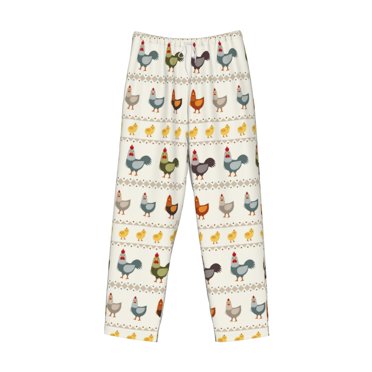 Lsque Funny Chicken Print Men's Pajama Pants, Lounge Pant - Comfortable Home Wear,Elastic Waistband, Stylish Design-Small