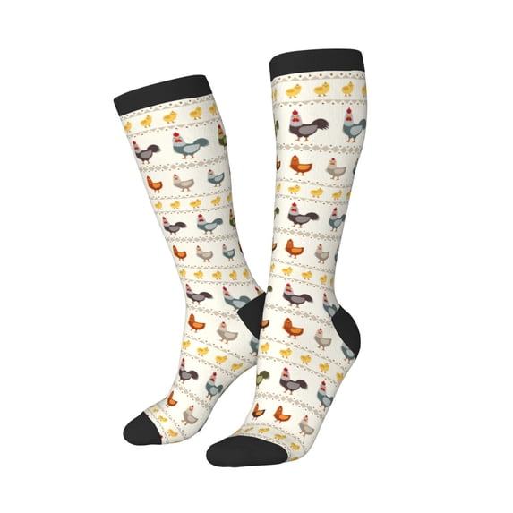 Lsque Funny Chicken Printed Crew Socks Men's Women's LightWeight Thin Casual Calf Socks ,Knee High Socks,Cotton Socks
