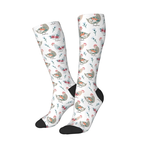 Lsque Funny Chicken Printed Crew Socks Men's Women's LightWeight Thin Casual Calf Socks ,Knee High Socks,Cotton Socks
