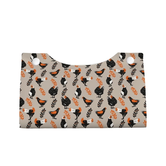 Lsque Funny Chicken Printed Long Tissue Box Cover Holder, Facial Paper Organizer Dispenser,Triangle with Bottom Belt, PVC Leather Decorative Organizer