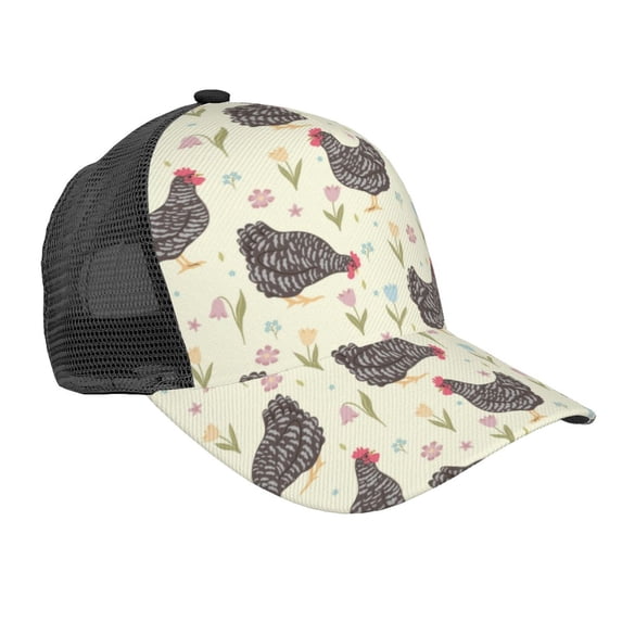 Lsque Funny Chicken Printed Trucker Hat - Baseball Cap for Men Women - Breathable Mesh Side, Adjustable Fit - for Casual Wear