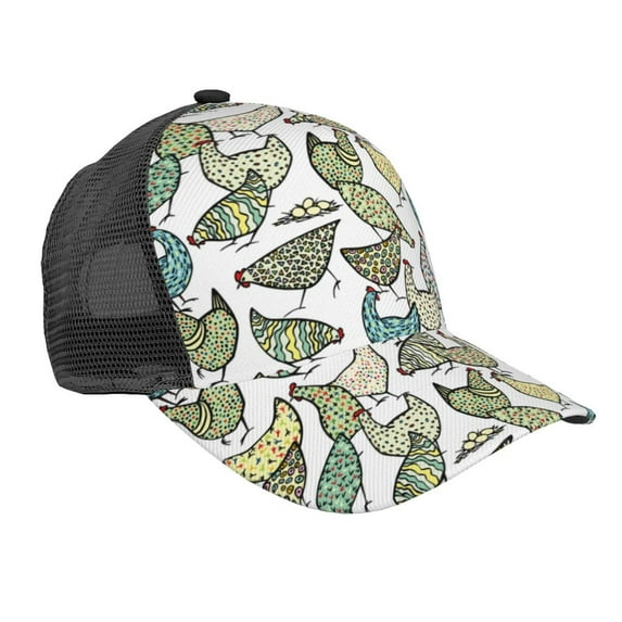 Lsque Funny Chicken Printed Trucker Hat - Baseball Cap for Men Women - Breathable Mesh Side, Adjustable Fit - for Casual Wear