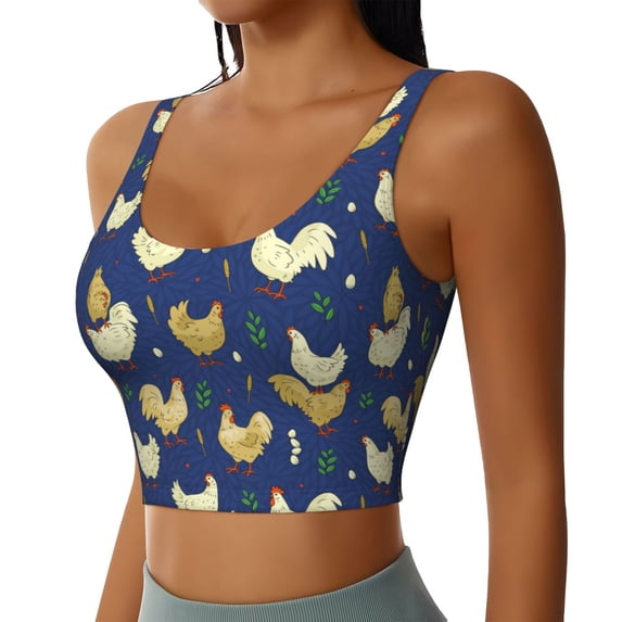 Lsque Funny Chicken Printed Women'S Sports Bra, Compression, Moisture Wicking, High-Impact Sports Bra For Women,Supportive sports bra-Large