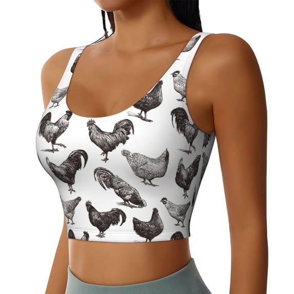 Lsque Funny Chicken Printed Women'S Sports Bra, Compression, Moisture Wicking, High-Impact Sports Bra For Women,Supportive sports bra-XX-Large