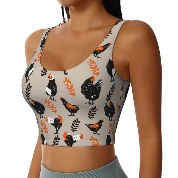 Lsque Funny Chicken Printed Women'S Sports Bra, Compression, Moisture Wicking, High-Impact Sports Bra For Women,Supportive sports bra-