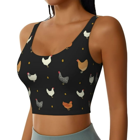 Lsque Funny Chicken Printed Women'S Sports Bra, Compression, Moisture Wicking, High-Impact Sports Bra For Women,Supportive sports bra-