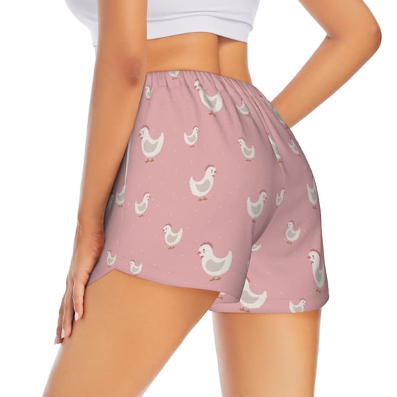 Lsque Funny Chicken Printed Women's Running Shorts with Liner Pockets,Elastic Quick Dry Workout Athletic Gym Yoga Shorts,Womens High Waist Shorts-Large